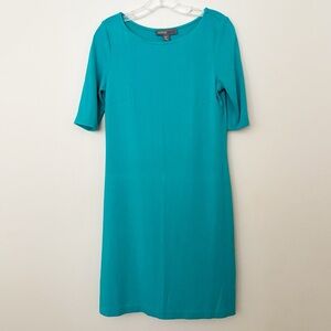 Donna Ricco Dress Womens Size Small Boat Neck Classic‎ Teal Sheath Midi Career